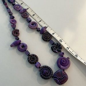 Lavender to purple, hand painted, modern clay beaded necklace